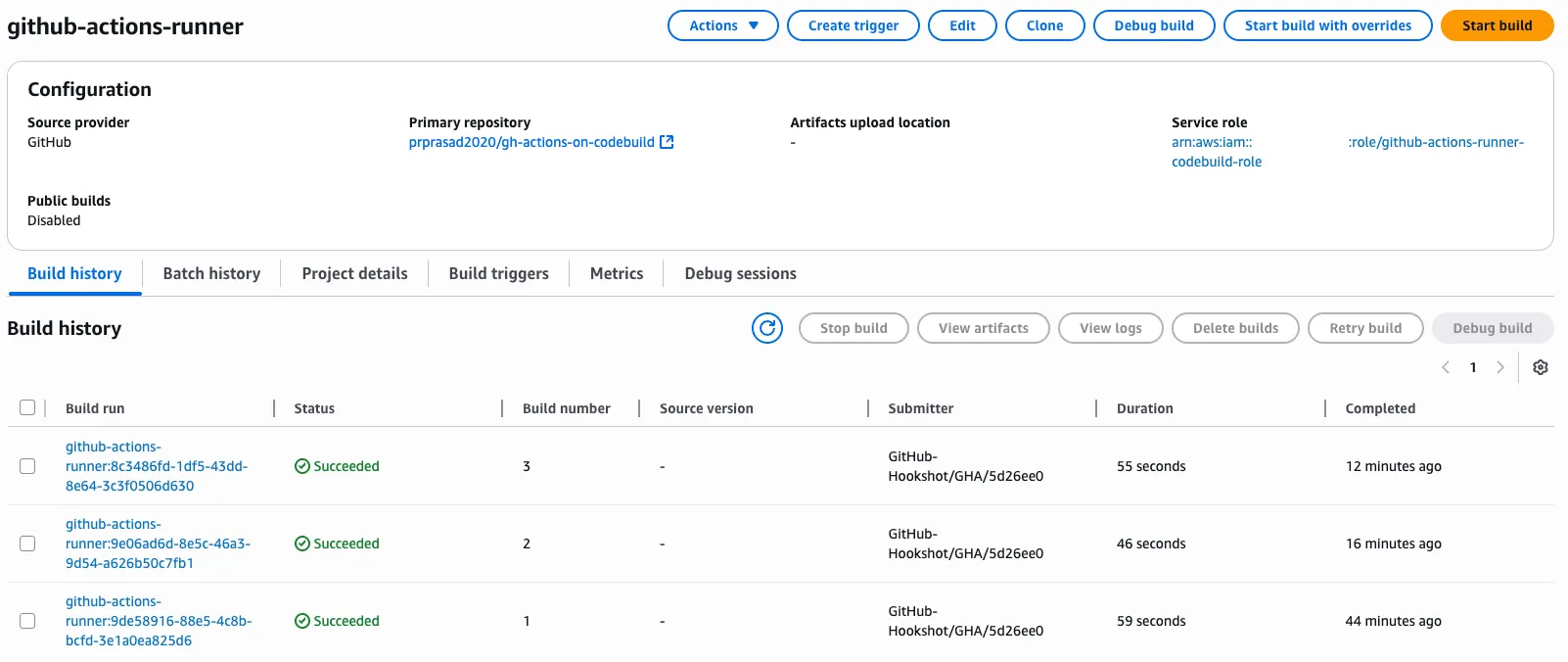 CodeBuild Runs in CodeBuild Project