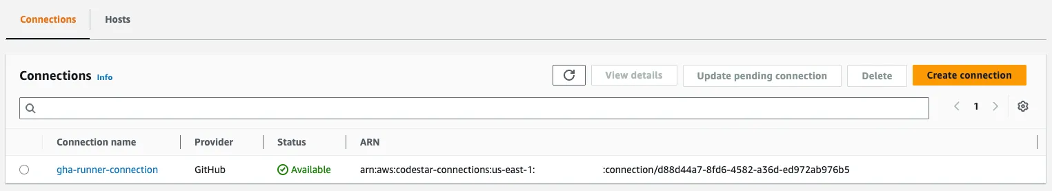 CodeConnection Setup in AWS Console